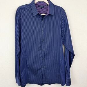 Ted Baker Mens Button Shirt Size XL Regular Fit Stripe Cotton Classic  Purple